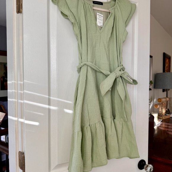 Gibsonlook Sage Green Flutter Sleeve Tiered Dress NWT - Picture 3 of 7